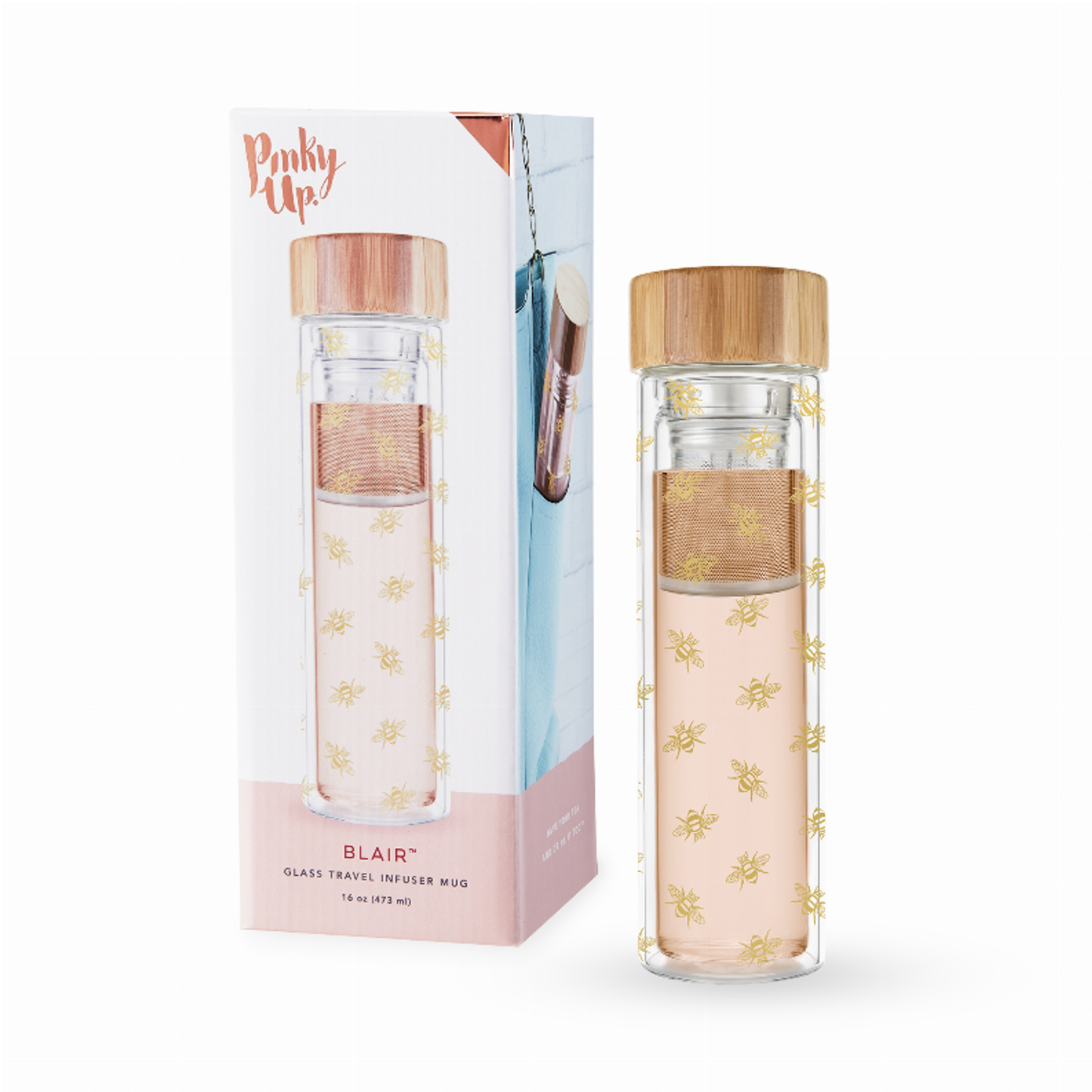 Blair Bee Glass Travel Infuser Mug by Pinky Up