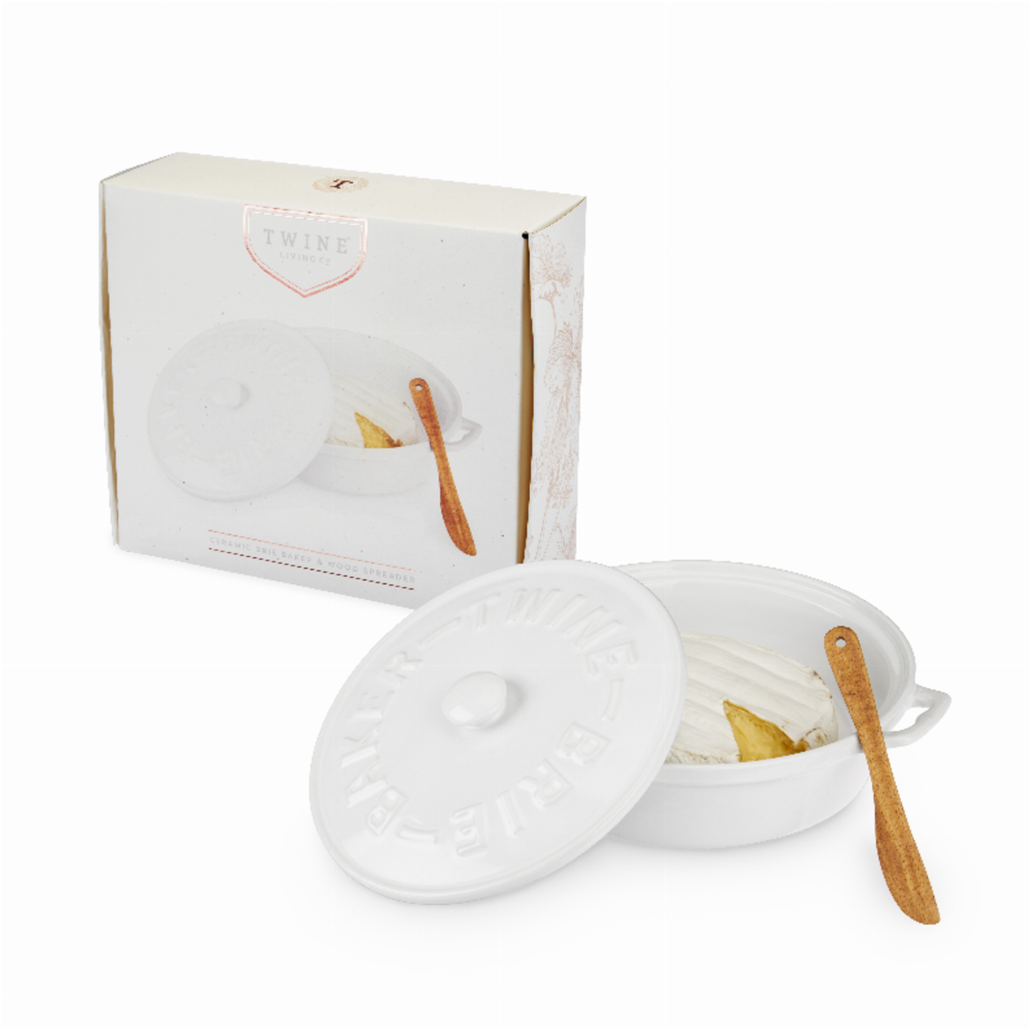 Twine Ceramic Brie Baker with Acacia Wood Spreader