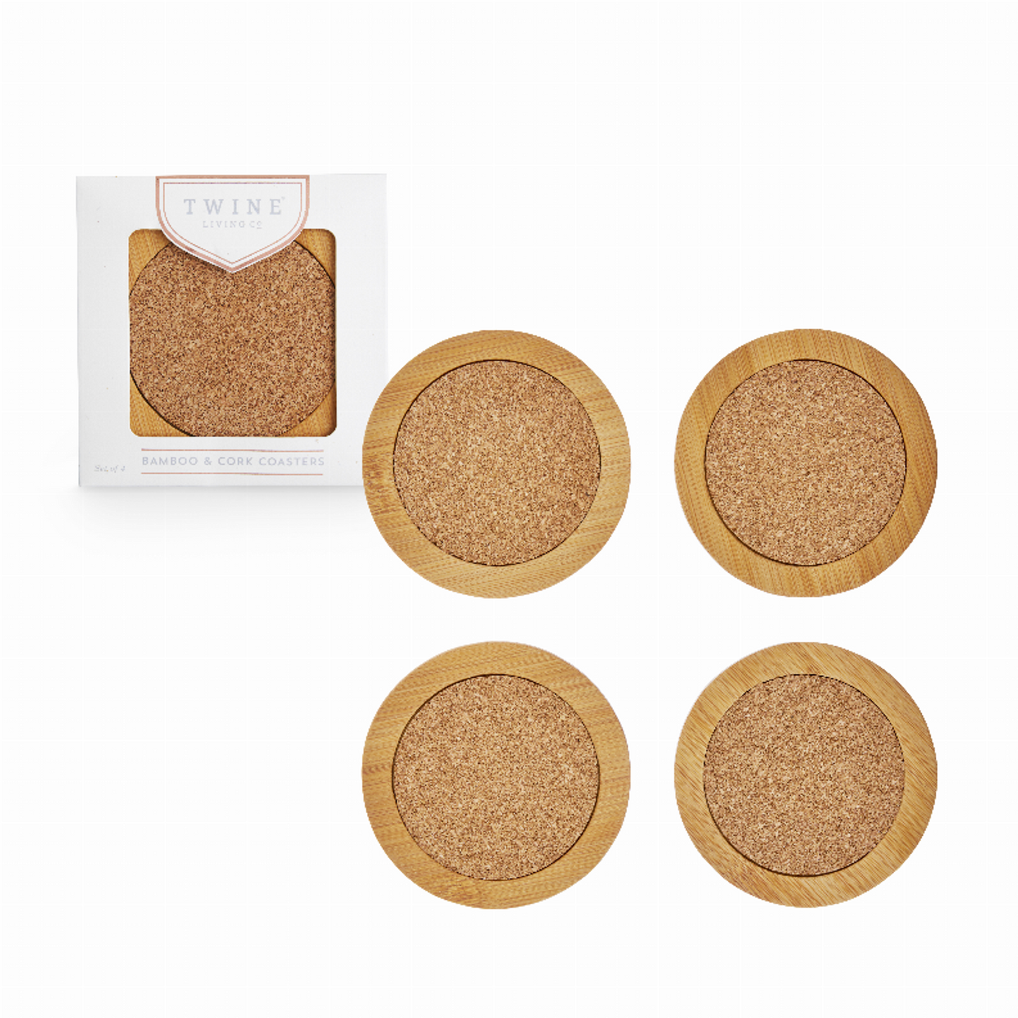 Twine Round Bamboo and Cork Coasters, Set of 4