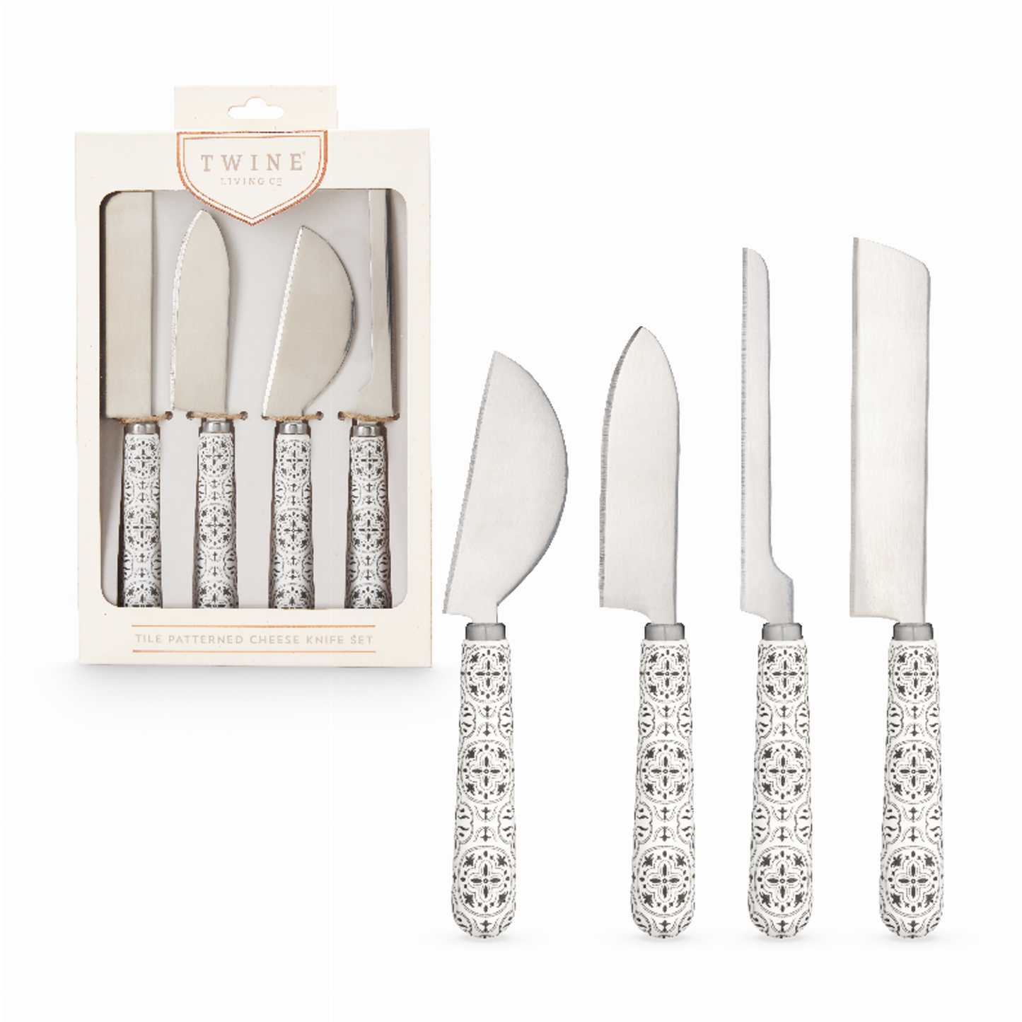 Tiles Ceramic Cheese Knife Set by Twine, 4 Pieces