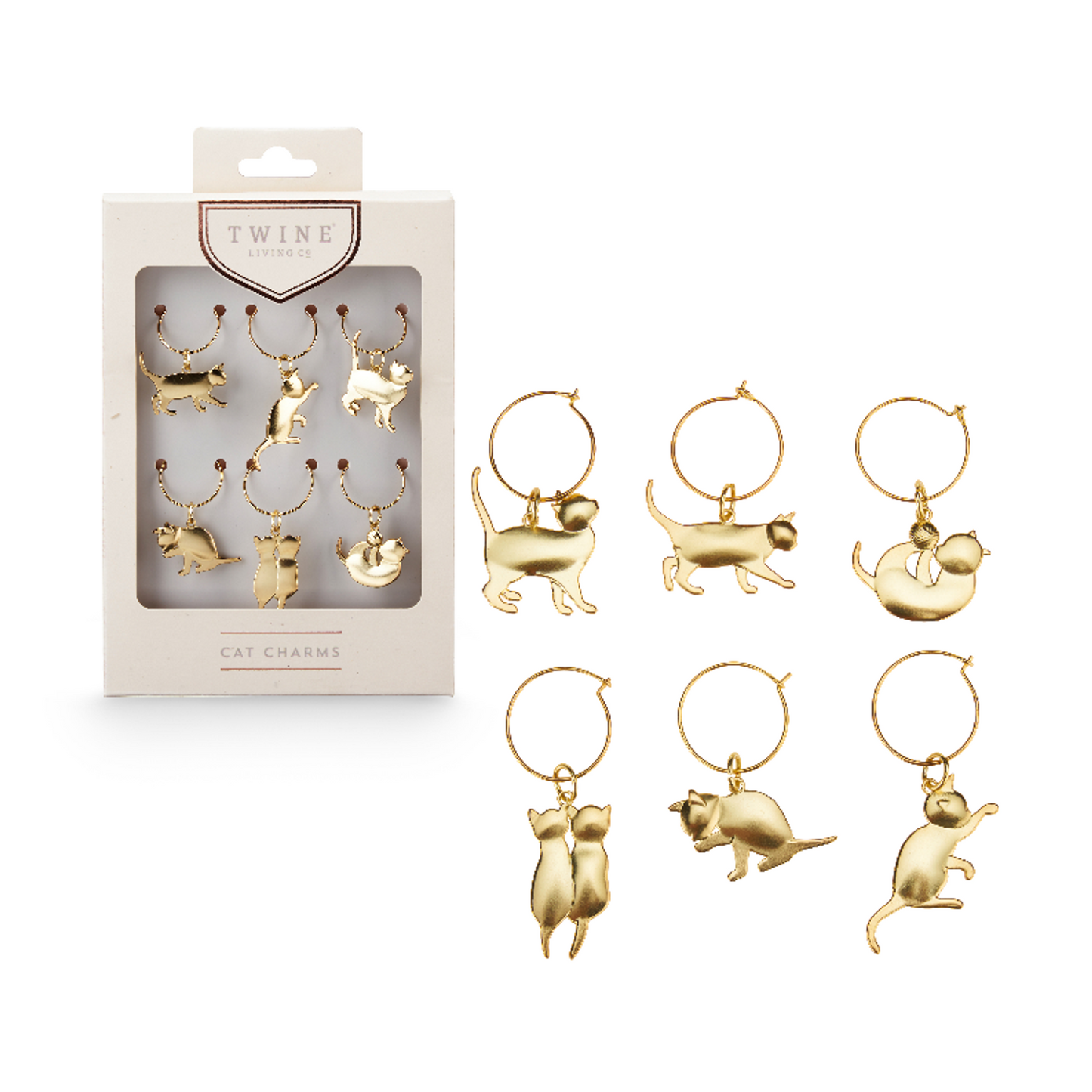 Cat Wine Charms by Twine, Set of 6