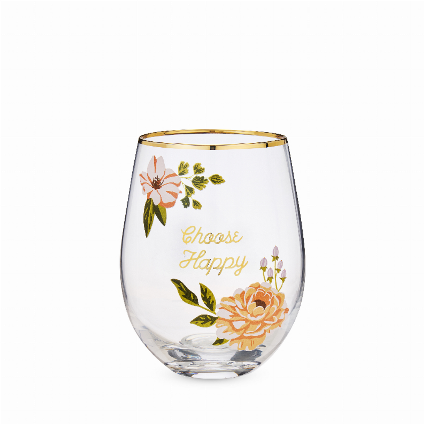 Choose Happy Stemless Wine Glass by Twine, 16 oz