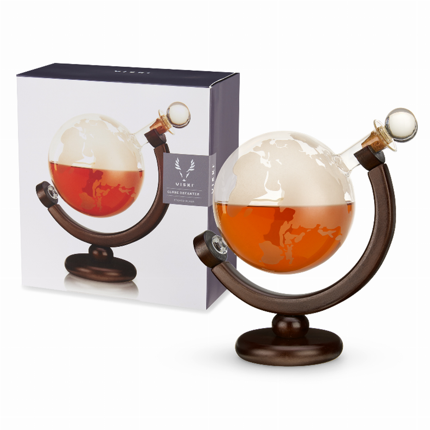 Viski Globe Etched Liquor Decanter with Stand