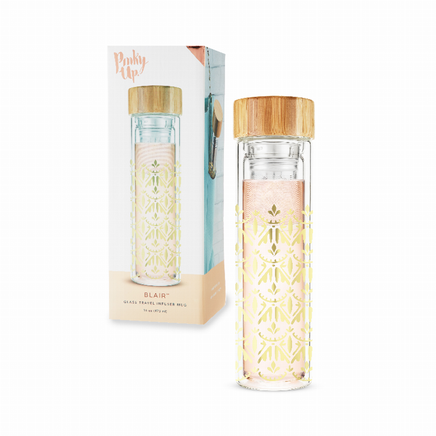 Blair Casablanca Gold Glass Travel Infuser Mug by Pinky Up