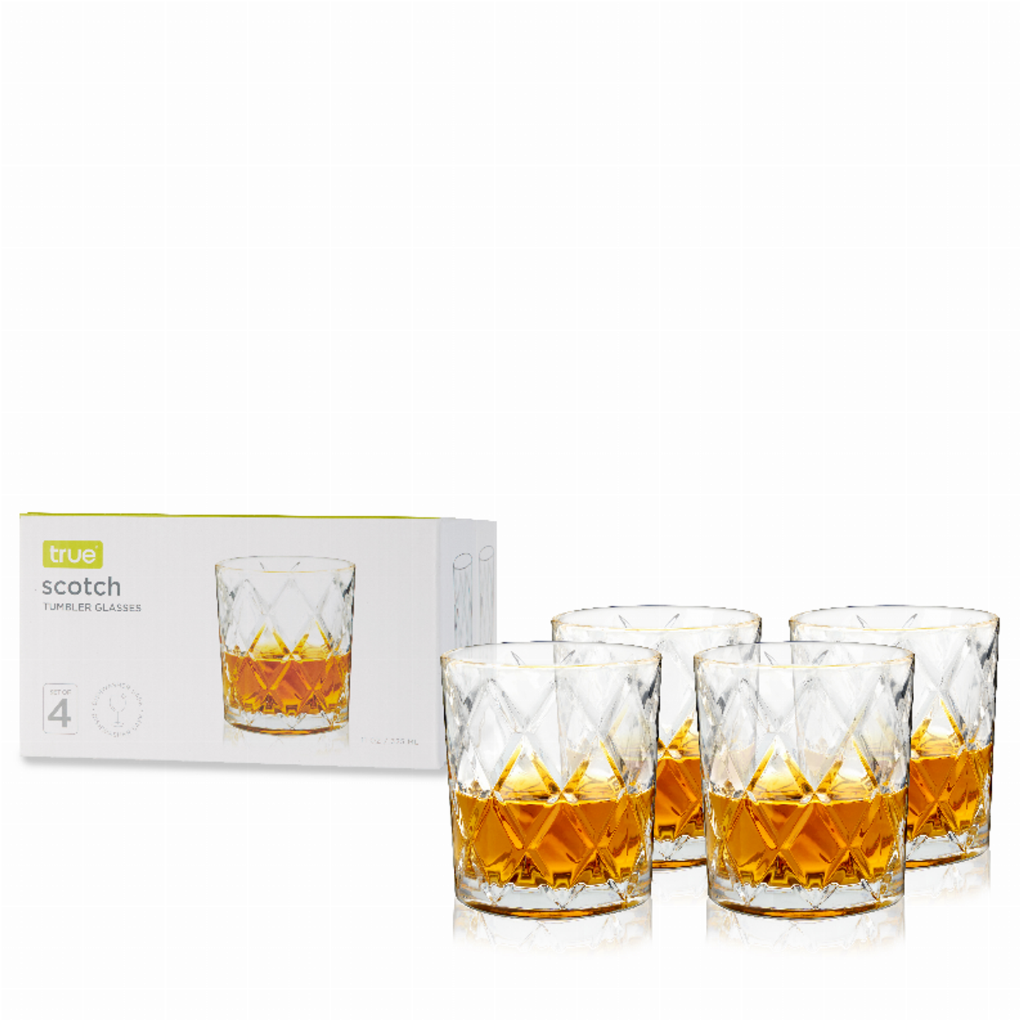 True Diamond Faceted Crystal Whiskey Glasses, Set of 2