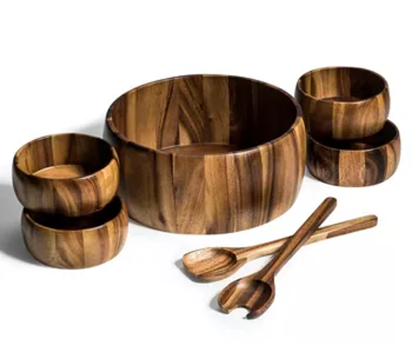 Kalmar Home Acacia 7-Piece X-Large Salad Bowl Set with Servers
