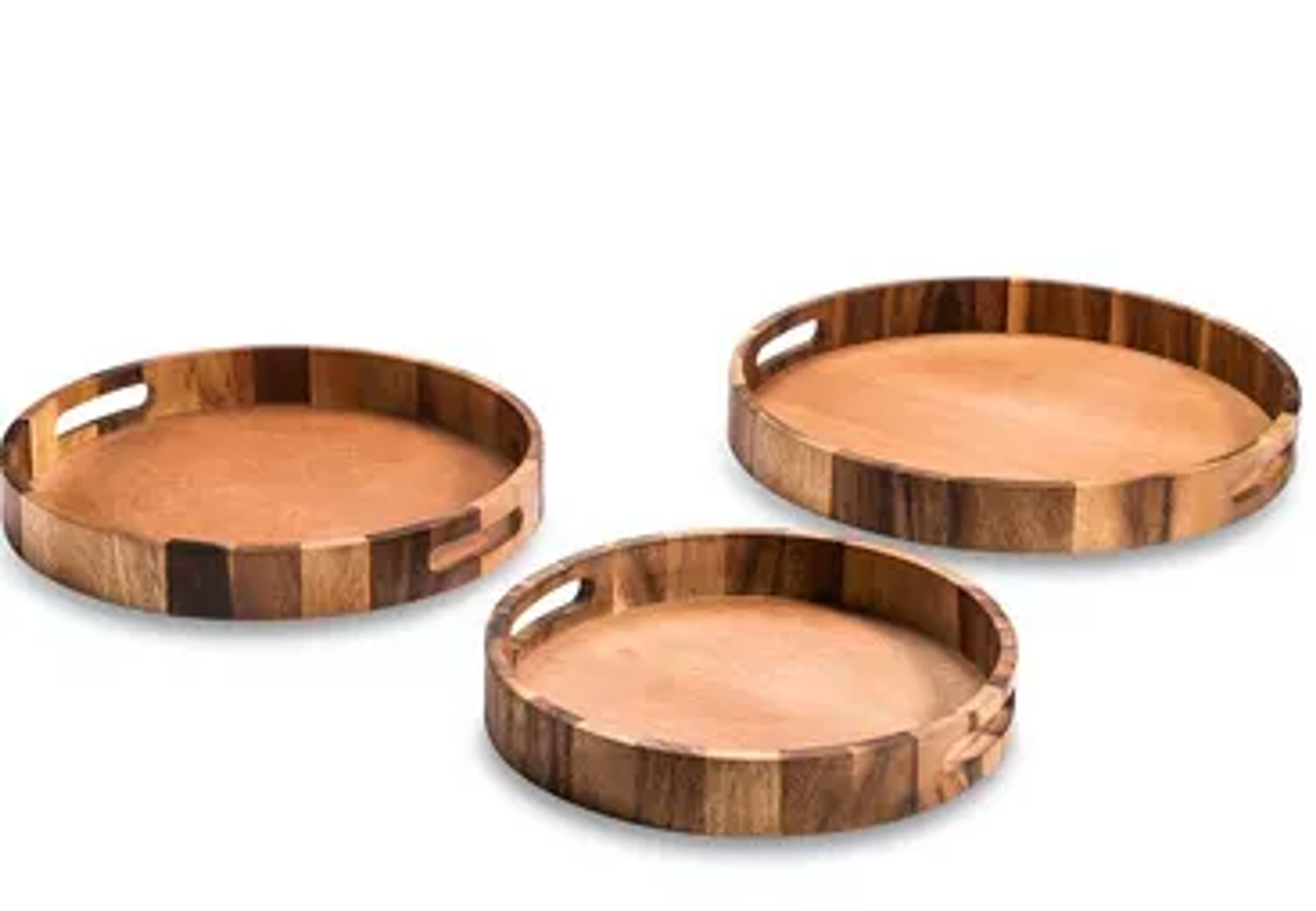 Kalmar Home Acacia Wood Round Serving Trays (Set of 3)