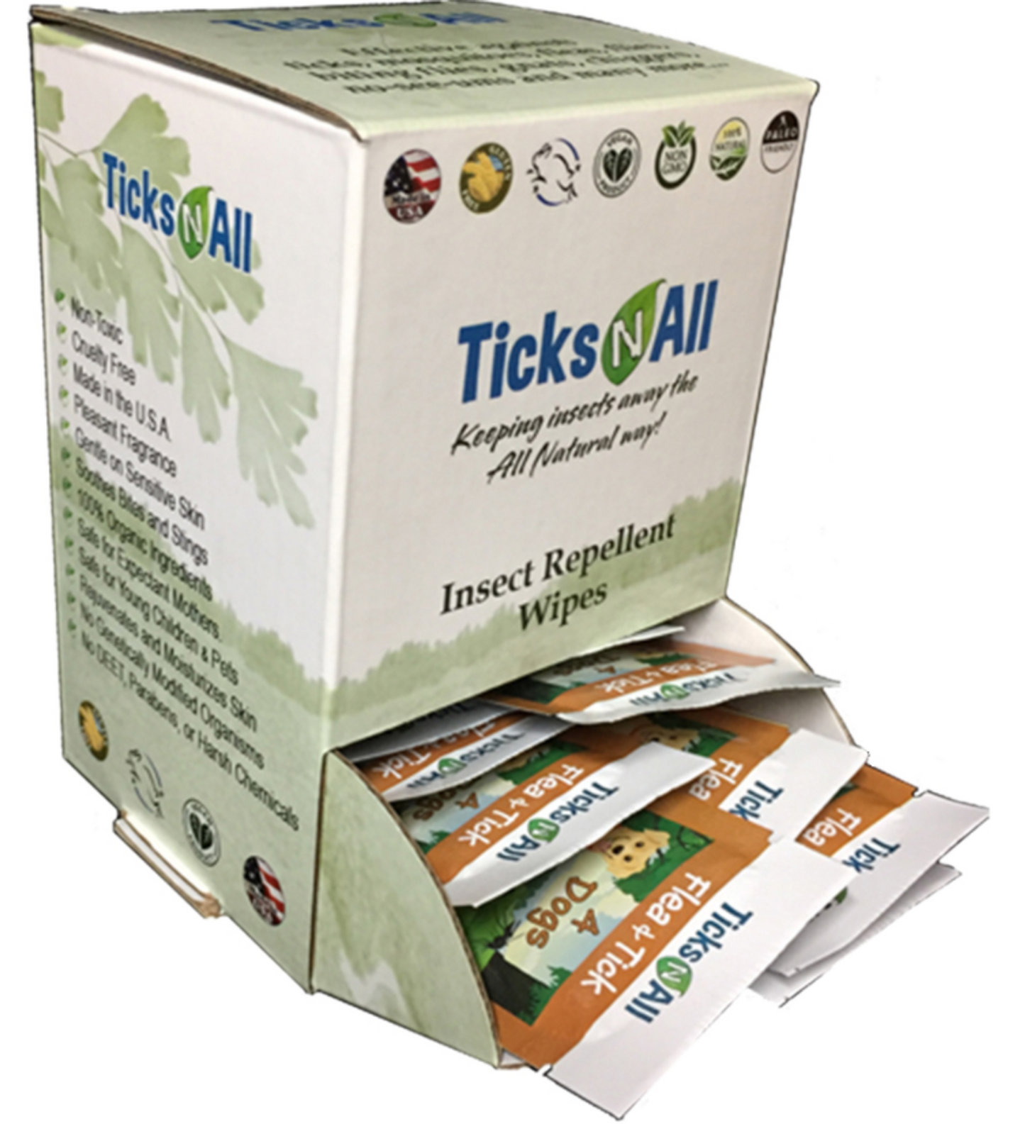Ticks-N-All All Natural Flea & Tick Wipes for Dogs, 10 Count