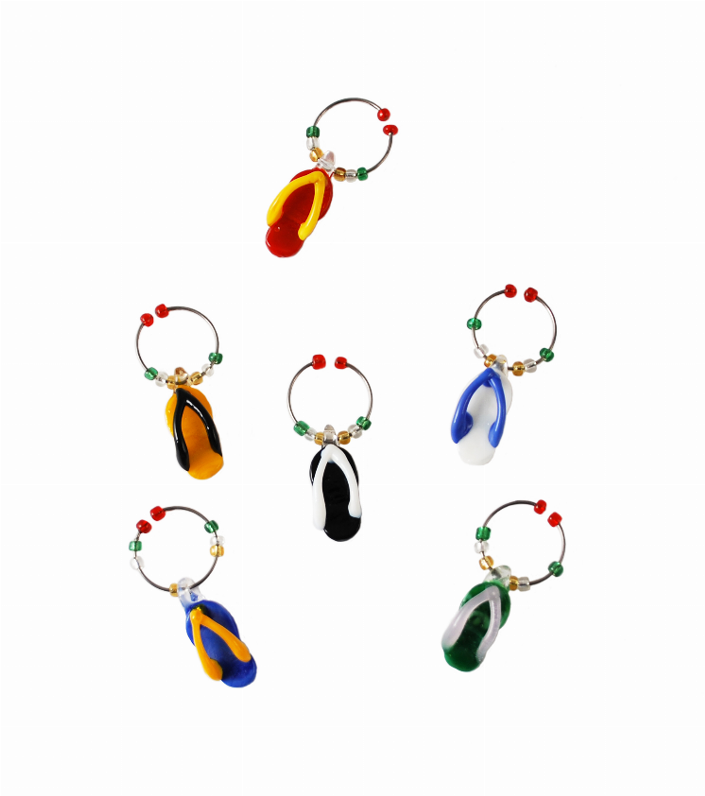 Flip Flop Glass Wine Charms, Set of 6