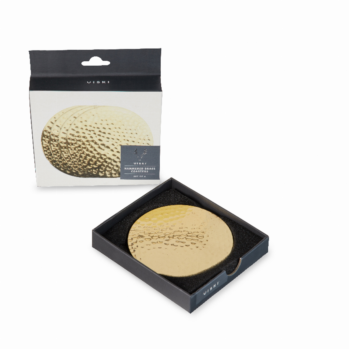 Viski Hammered Brass Coasters, Set of 4