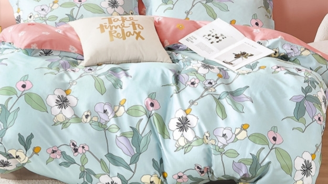 Marceau Blue/Pink Floral 100% Cotton Reversible Comforter Set