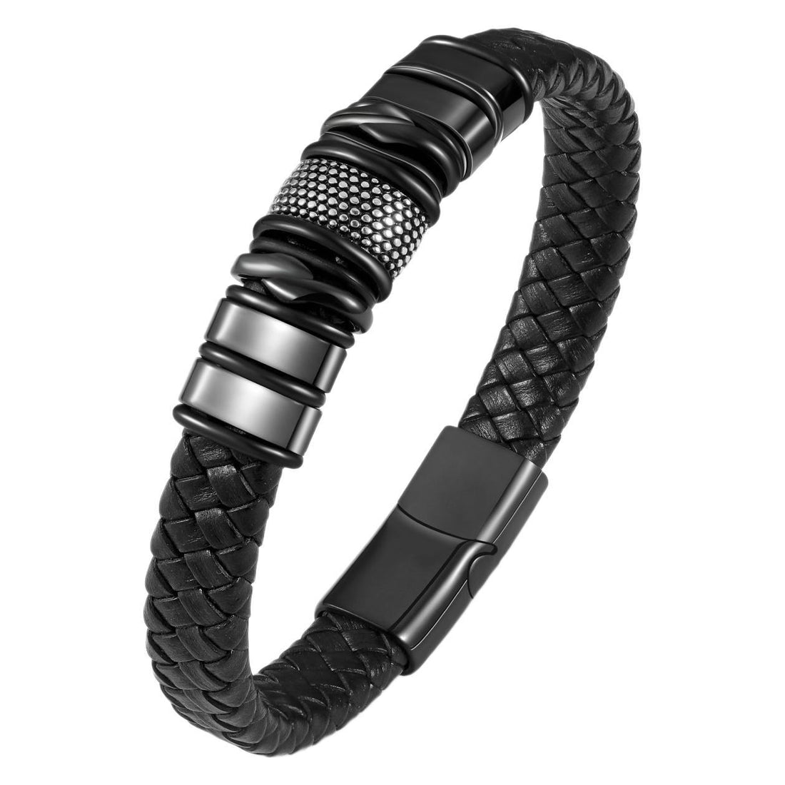 Men's business leather bracelet simple stainless steel magnetic bracelet fashion versatile trend woven leather bracelet