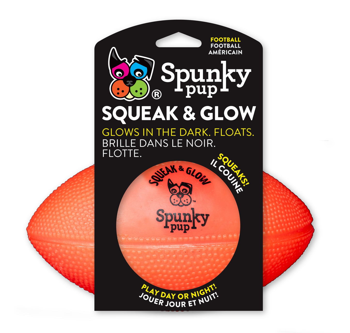 Spunky Pup Squeak & Glow Football Dog Toy
