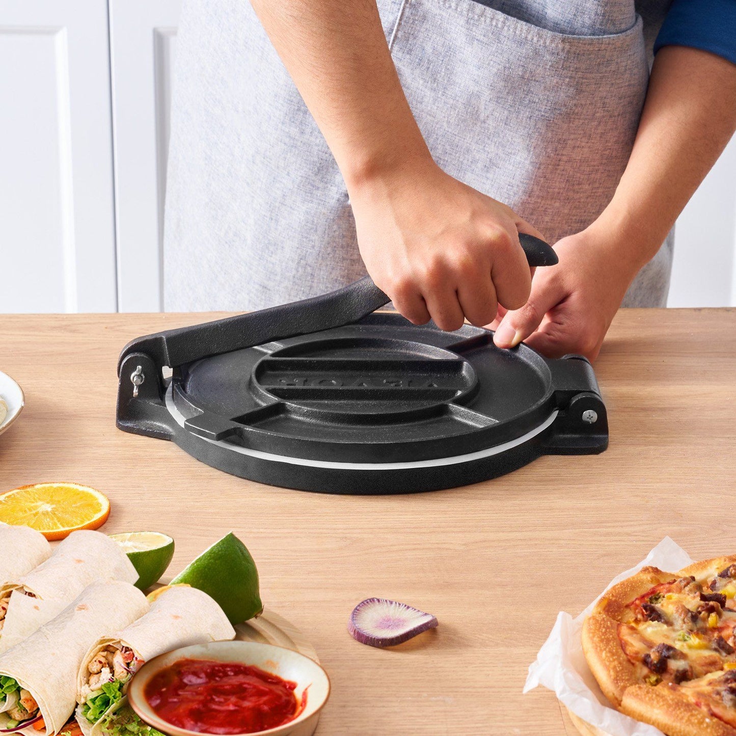 Cast Iron Tortilla Press 10-Inch detail view, cast iron tortilla press