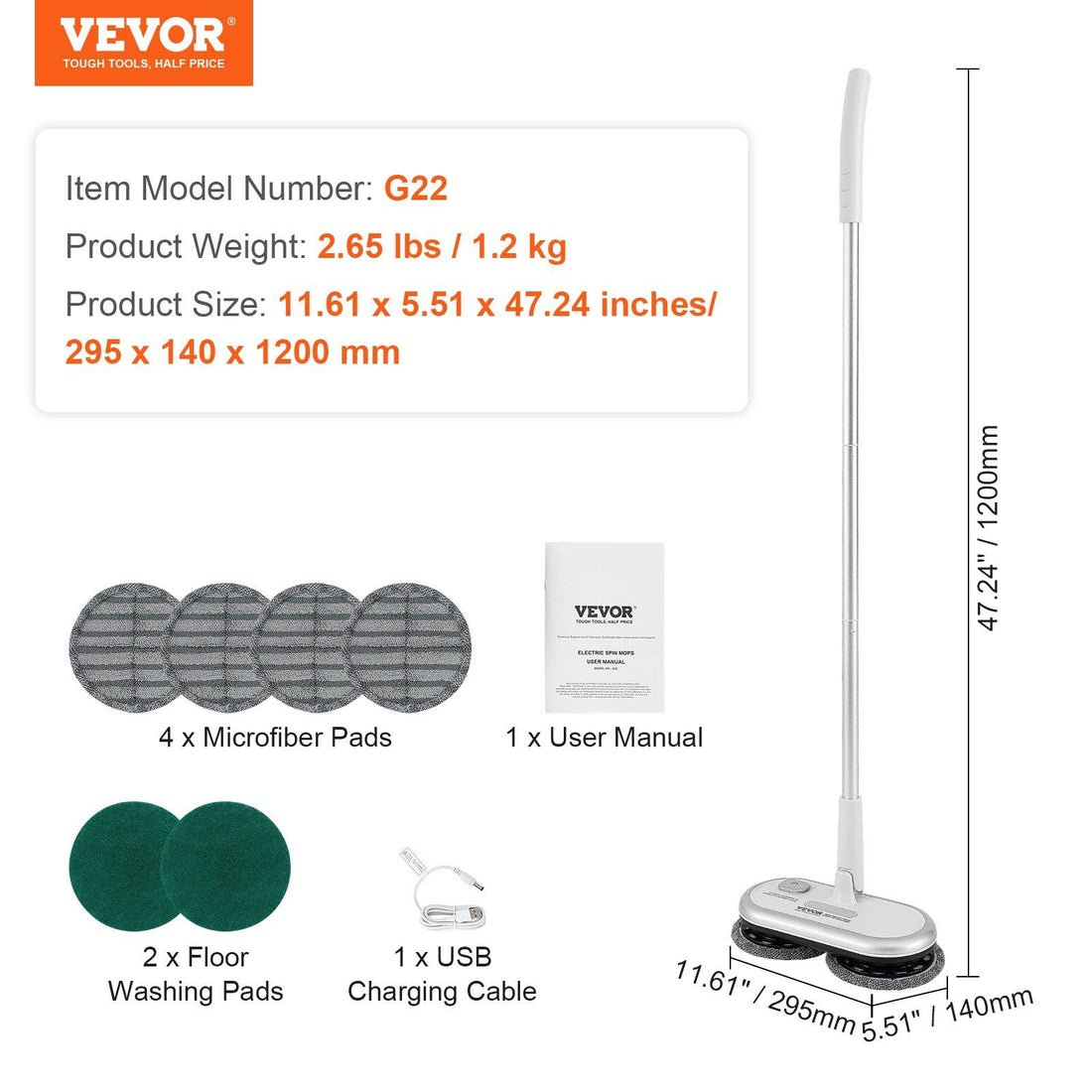 Arbasa Cordless Electric Spin Mop Cleaner alternate angle