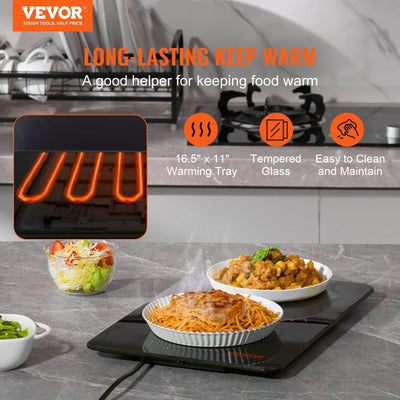 Electric food warming tray, portable, 16.5 by 11 inch surface, secondary angle