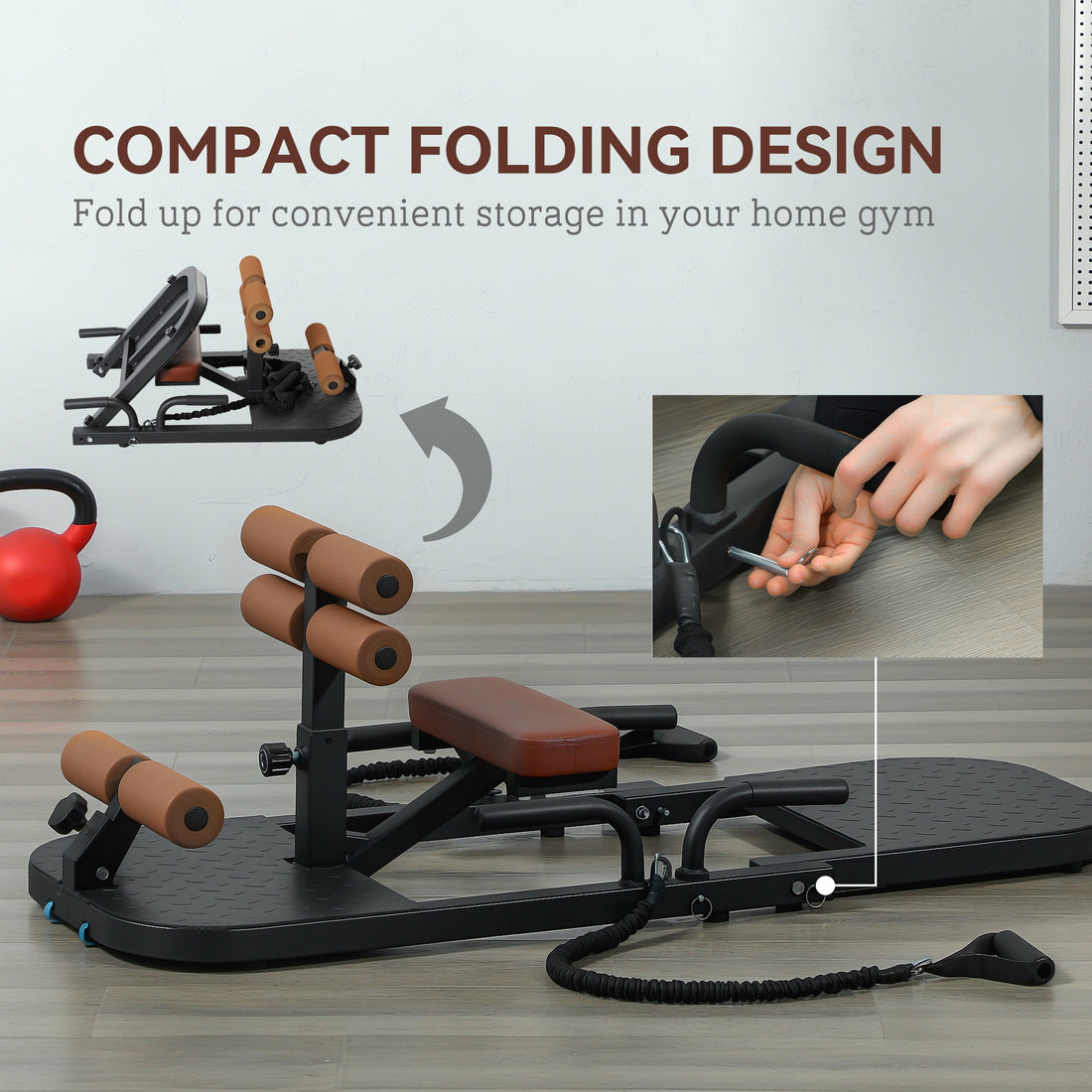 Foldable sissy squat hip thrust trainer in use