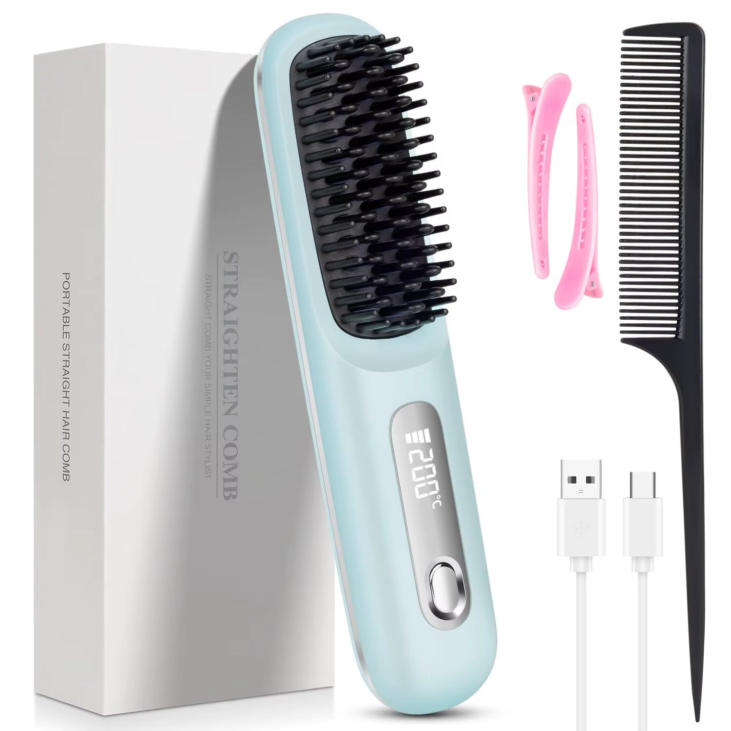 Travel hair straightener brush in black color option