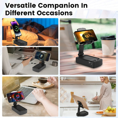 Foldable Phone Stand with Wireless Speaker & Power Bank