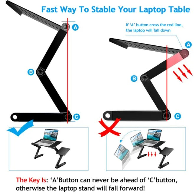 Foldable laptop desk leg support close-up