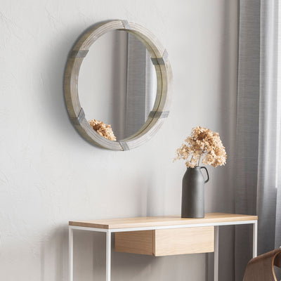 30.75 Inch Wood Round Wall Mirror Farmhouse Decor