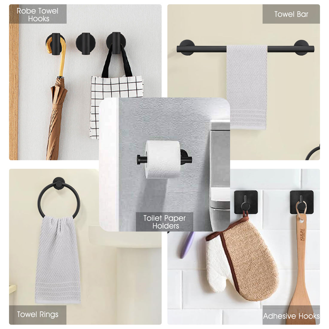 9 Pieces Bathroom Hardware Set Wall Mounted Towel Bar