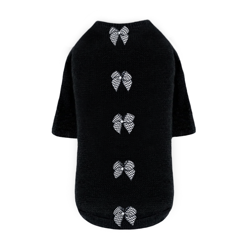 Hello Doggie Houndstooth Dog Sweater in black