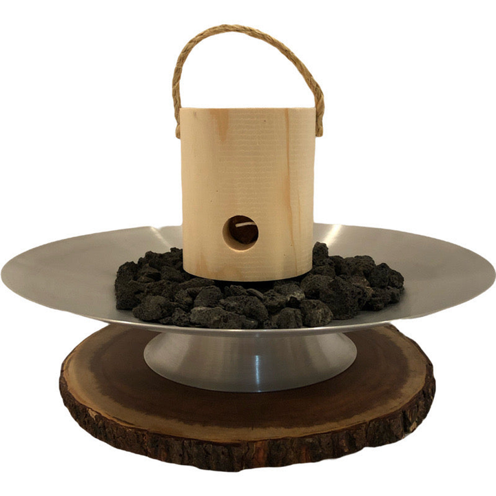 OneLogFire Tabletop Fire Pit on an outdoor patio table