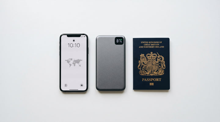 Best power bank for travel 2026 flat lay with phone and passport