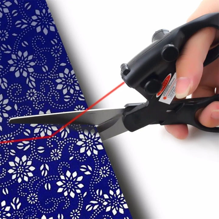 Laser guided scissors projecting a red line for a perfectly straight cut