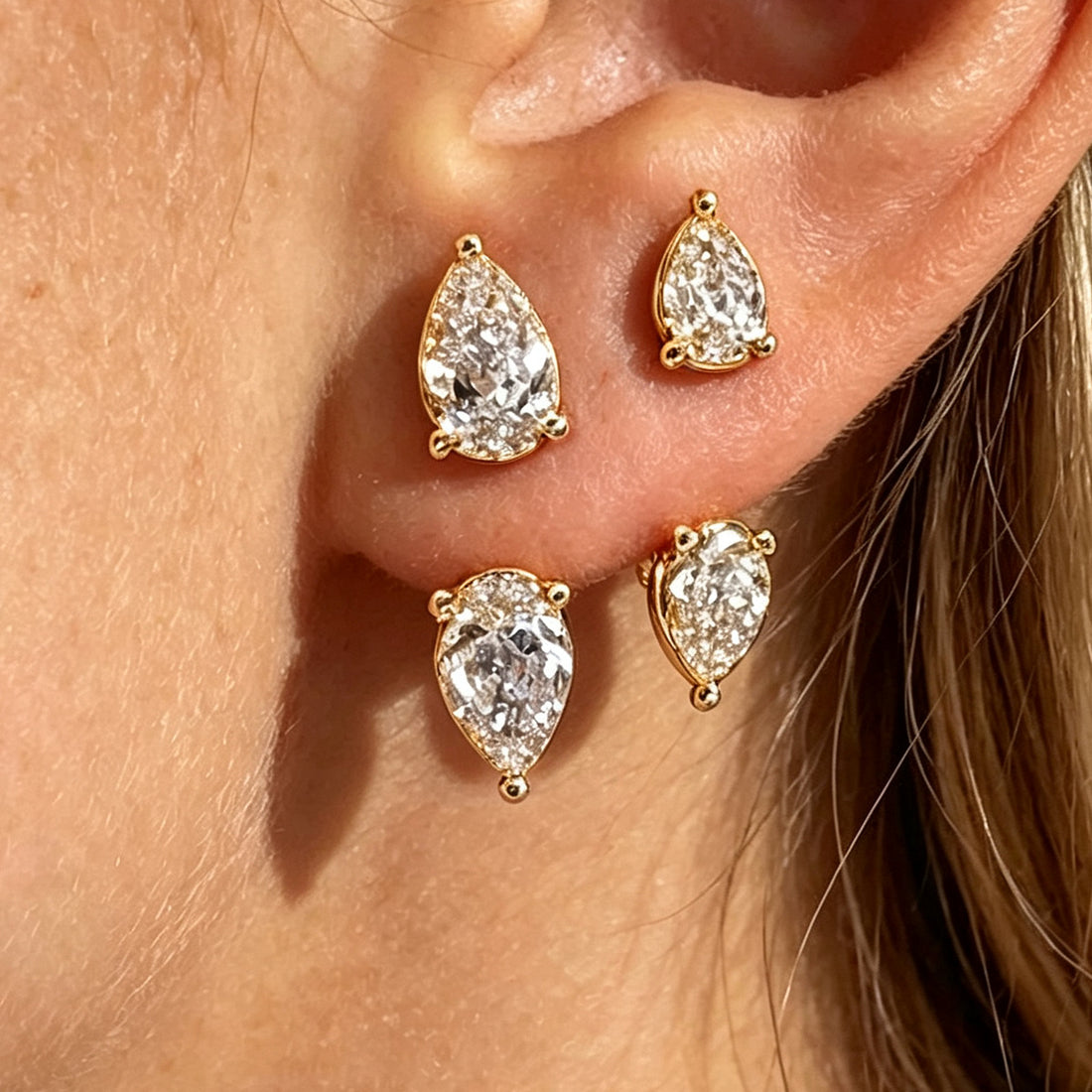 Geometric Water Drop Zircon Earrings