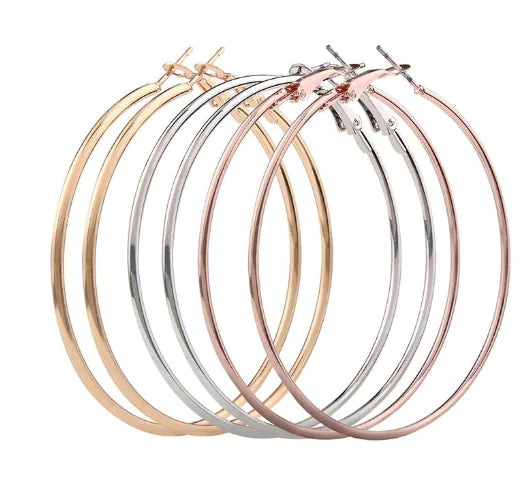 Geometric C-Shaped Hoop Earrings Set — Statement Alloy Hoops - Image 3