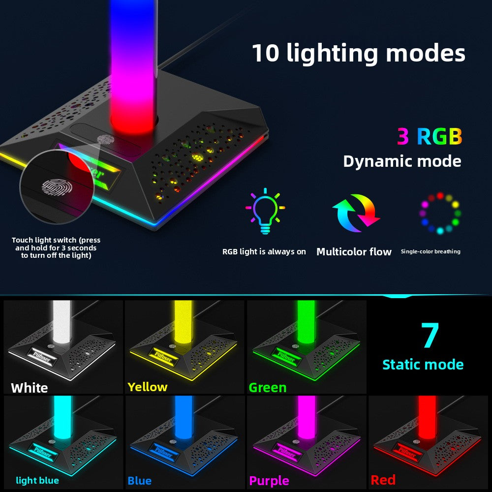 RGB Gaming Headphone Stand with USB Hub