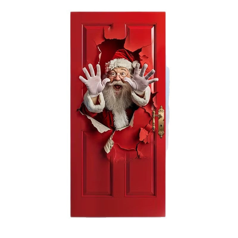 Milk Silk Christmas Door Banner Reindeer Santa Claus Design Festive Party Decoration Hanging Cloth for Home Living Room Bedroom