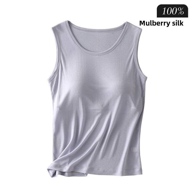 Women's 6A Mulberry Silk Sleeveless Wide Shoulder Vest Top
