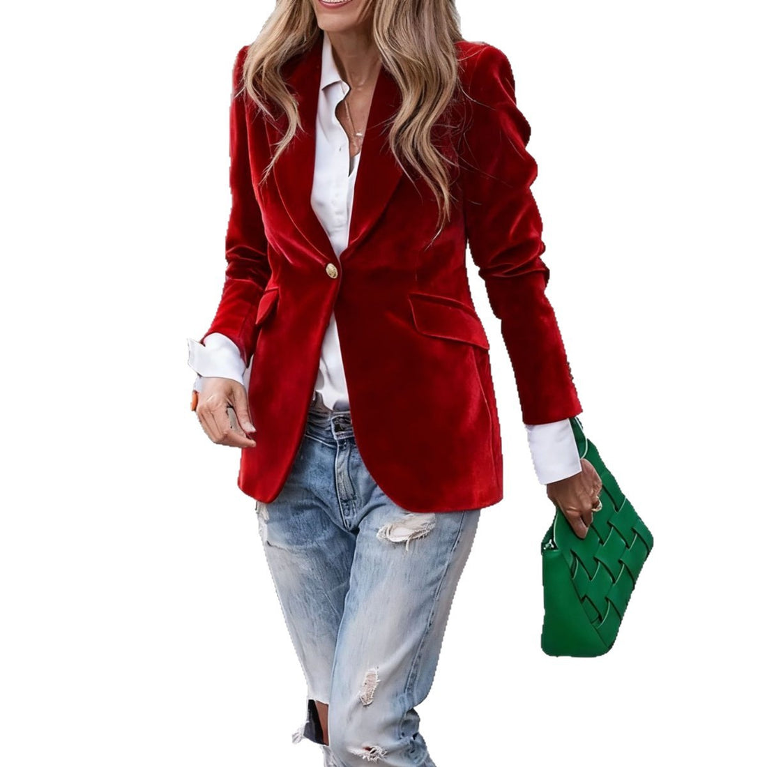 Women's Velvet Slim-Fit Double-Breasted Blazer Long Sleeve Elegant Jacket