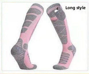 Orange and pink rechargeable electric heated socks with battery pack, photo 6