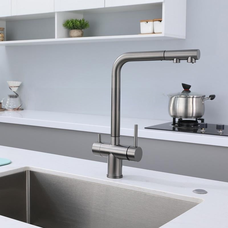 Cross-Border Russian Popular Pull-Out Kitchen Faucet Hot and Cold Sink Sink Three-In-One Dual-Use Pure Water Faucet