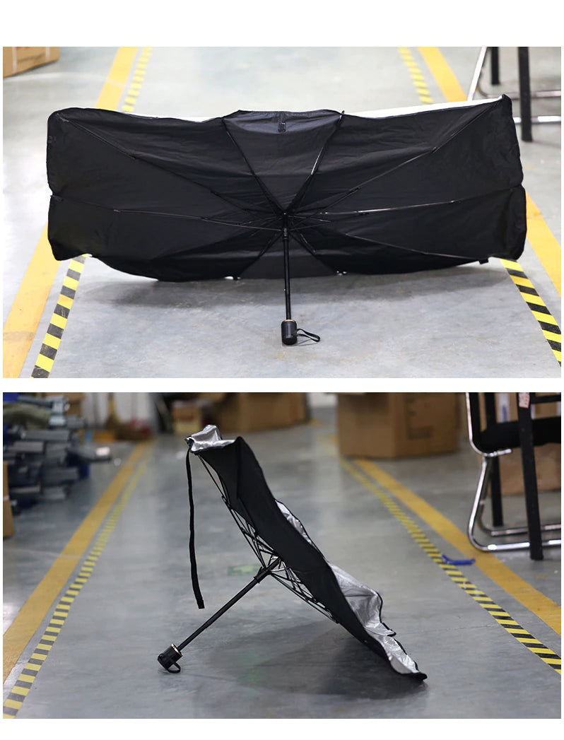 Open umbrella sunshade on the ground