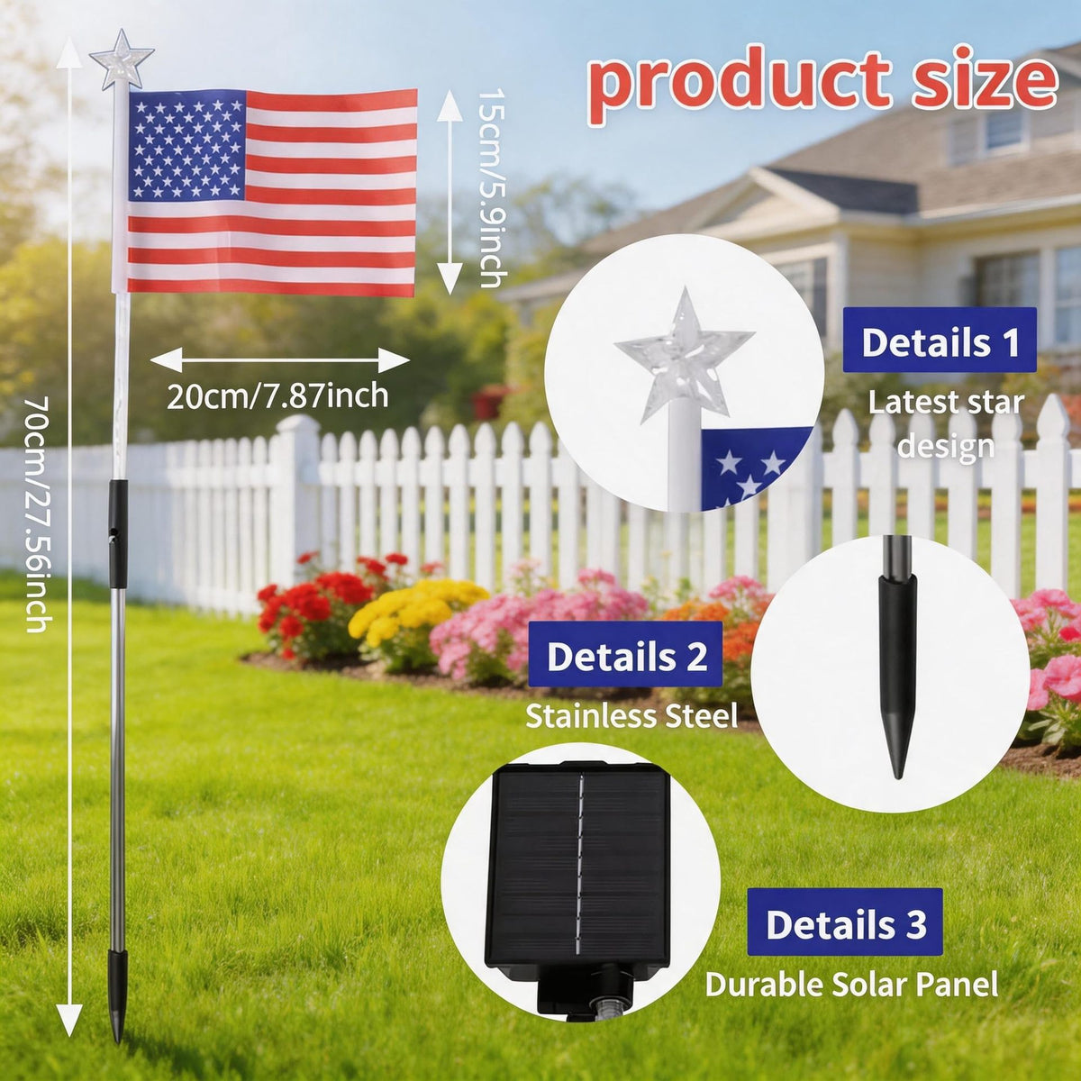 Solar American Flag Garden Light