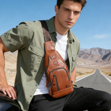 Mens Genuine Leather Crossbody Bag Outdoor Casual Chest Bag