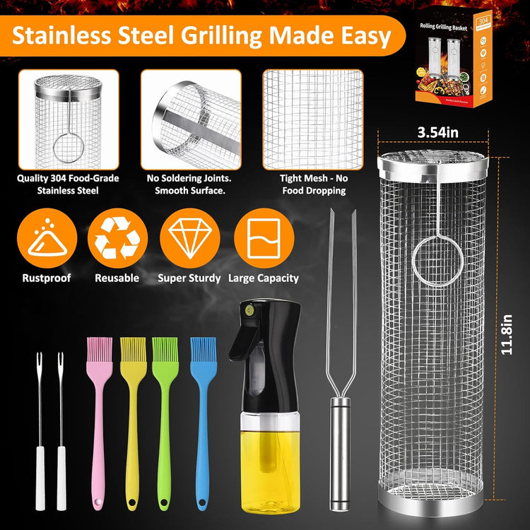 Stainless Steel Rolling Grill Basket BBQ