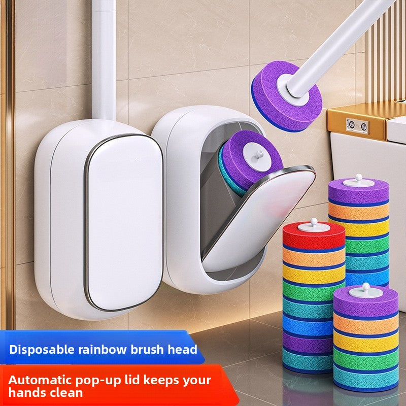 Disposable Toilet Brush Set with Wall-Mounted Holder and Refill Heads