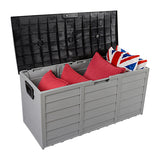 Patio storage box lid latch and lock detail