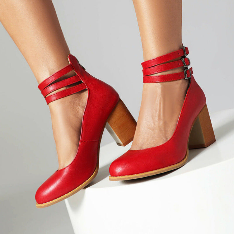 Retro Mary Jane Buckle Strap High Heel Shoes