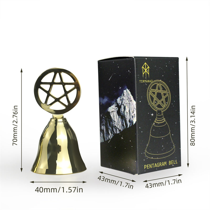 Brass Witch Altar Bell with Pentagram Symbols in golden small