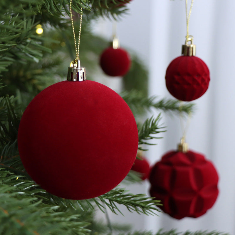 Set of small velvet flocked Christmas ball ornaments, photo 4