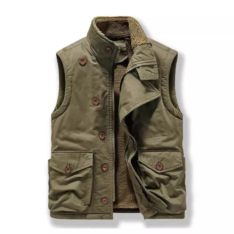 Men Winter Cotton Padded Vest Workwear Sleeveless Jacket