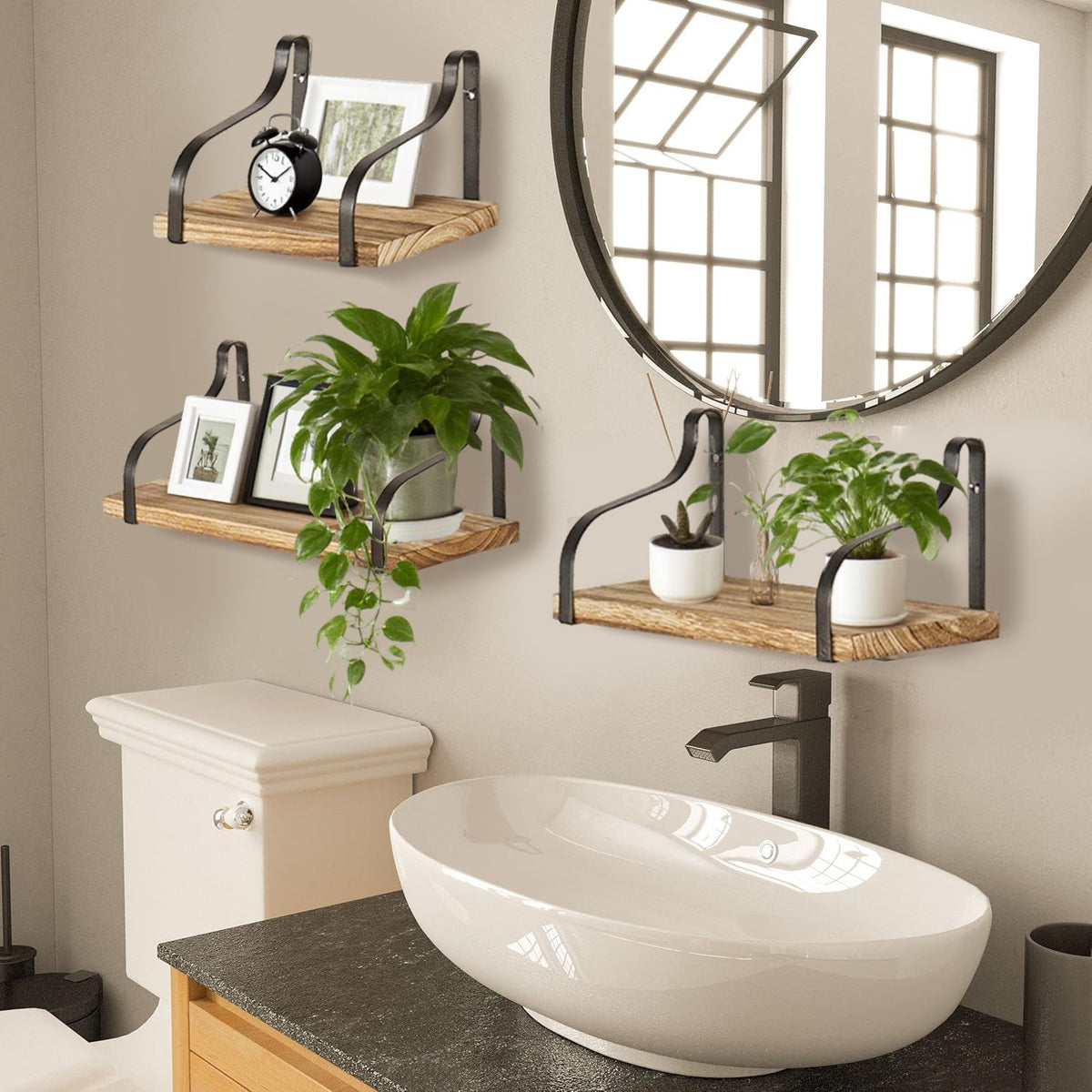 3 Piece Rustic Wood Floating Shelves