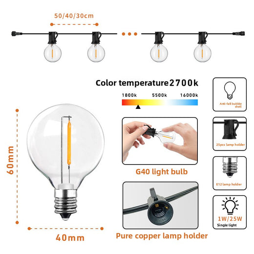 Solar Powered G40 Outdoor Decorative Light String